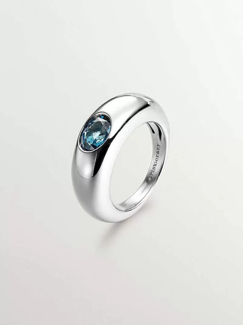 Bague en argent 925 serti d'une topaze bleue vibrante - Collection London par Aristocrazy