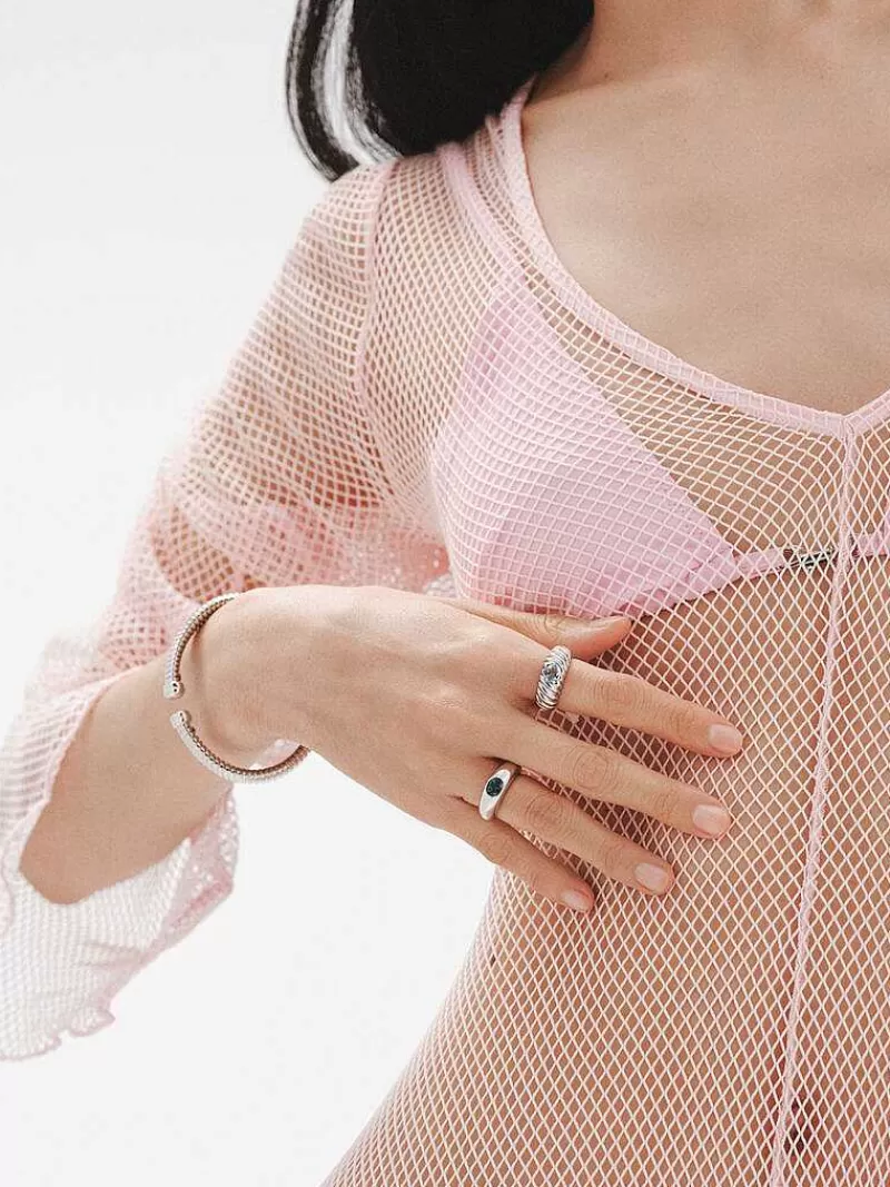 Bague Aristocrazy en Argent 925 serti d'une Topaze Céleste - Création Guillochée à la Main