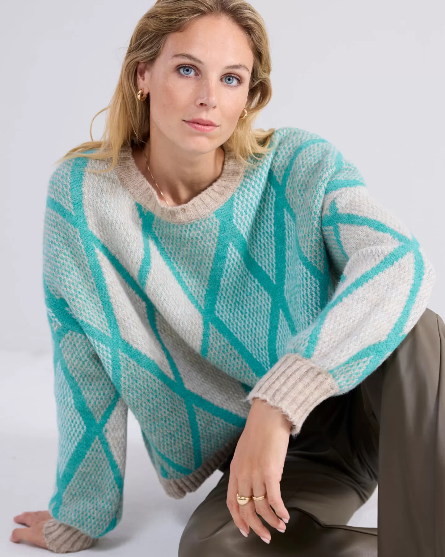 Pulls & Gilets - Pull Overdimensionné en Laine Mérinos à Motif Diamanté Vert Forêt