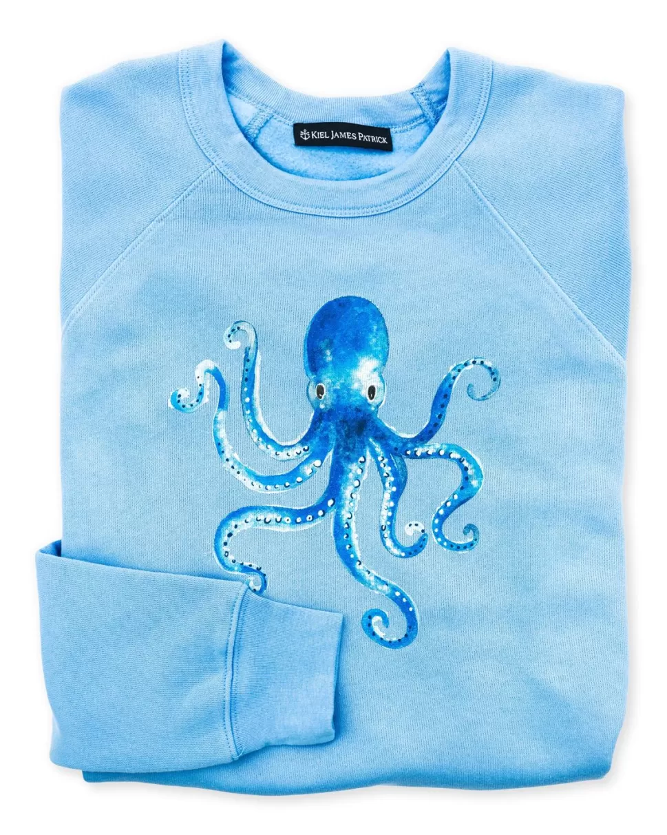 Sweatshirt Femme Décontracté Kiel James Patrick - Broderie Pieuvre Artistique Bleu Océan