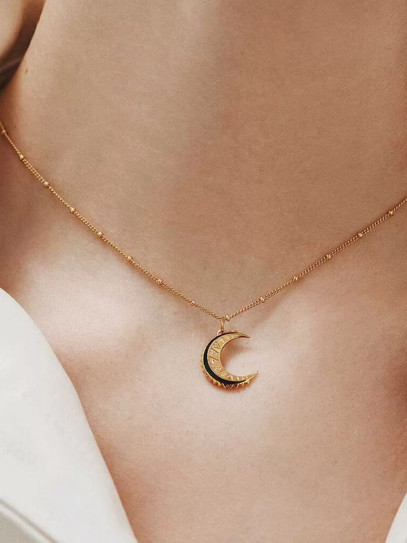 Charme Lunaire Aristocrazy en Argent 925 Doré - Pièce plaquée or 18 carats incrustée de topazes cristallines, finitions émaillées noir nuit et courbe céleste ciselée
