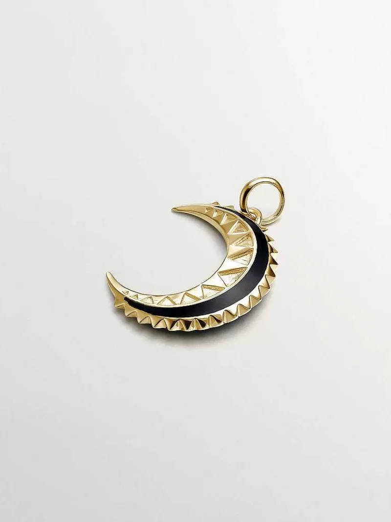 Charme Lunaire Aristocrazy en Argent 925 Doré - Pièce plaquée or 18 carats incrustée de topazes cristallines, finitions émaillées noir nuit et courbe céleste ciselée