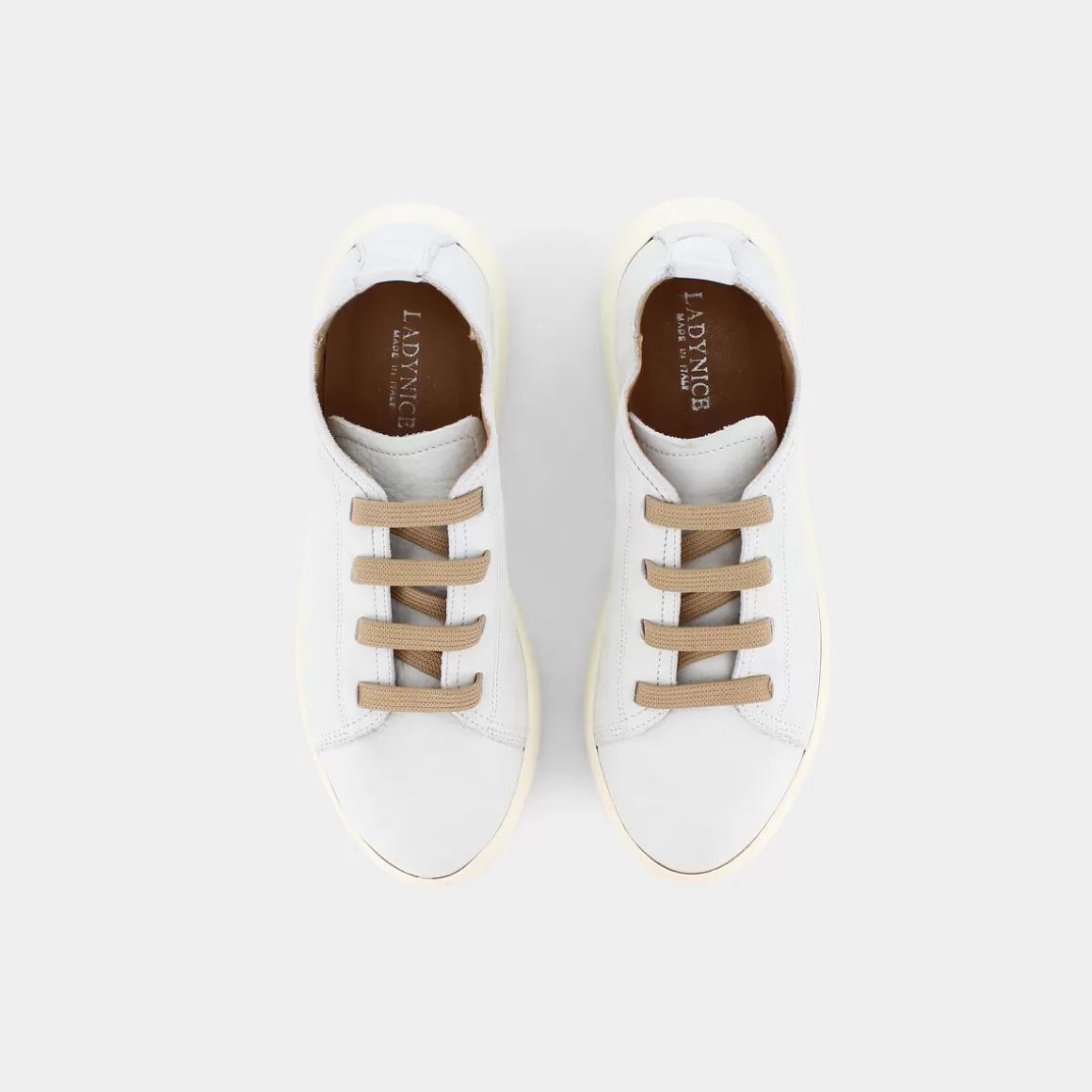 Baskets Femme Élégantes LADY NICE - Style Rétro Cm-E23D-01 en Cuir Blanc Cassé