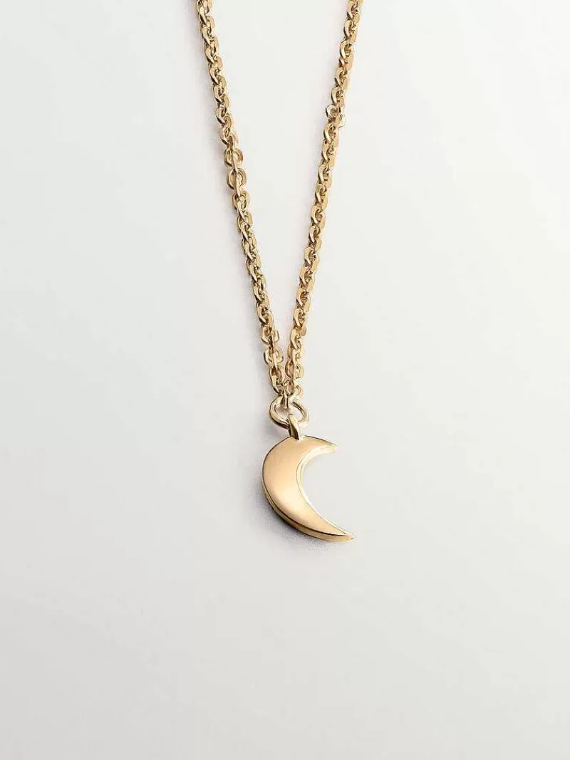 Pendentif Lune en Or Jaune 9K - Collier Élégant Aristocrazy avec Motif Lunaire Artisanal