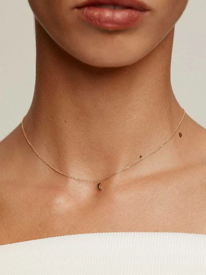 Pendentif Lune en Or Jaune 9K - Collier Élégant Aristocrazy avec Motif Lunaire Artisanal