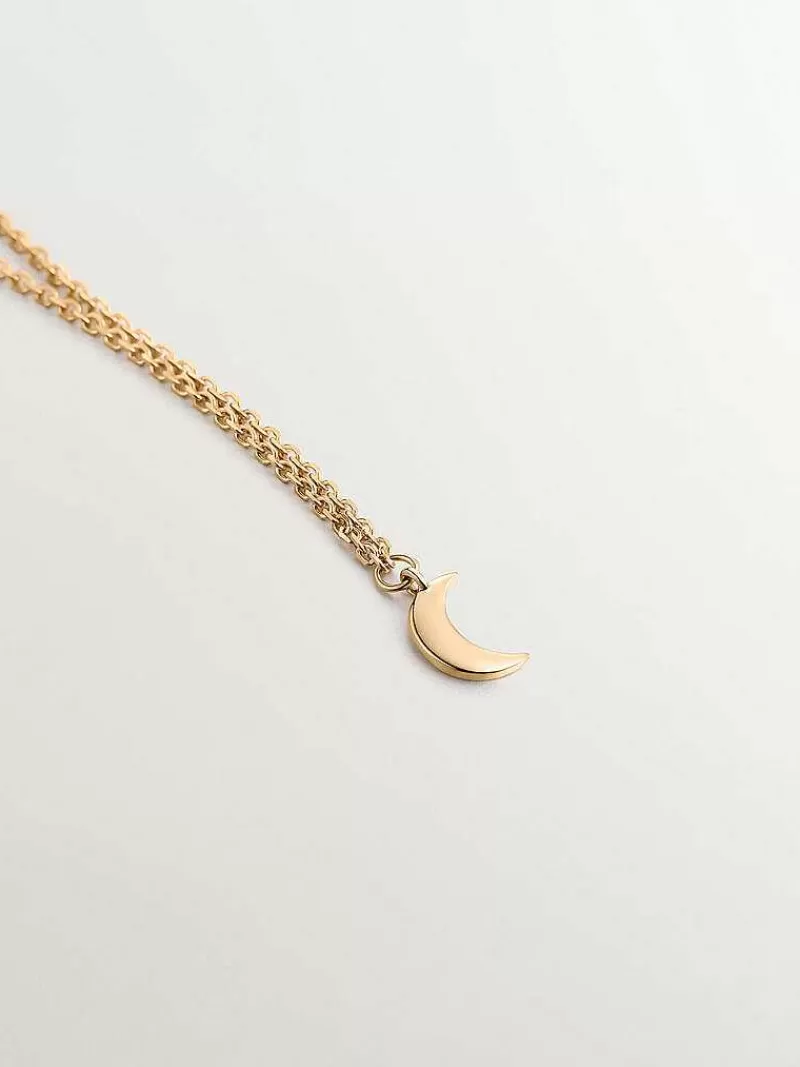 Pendentif Lune en Or Jaune 9K - Collier Élégant Aristocrazy avec Motif Lunaire Artisanal