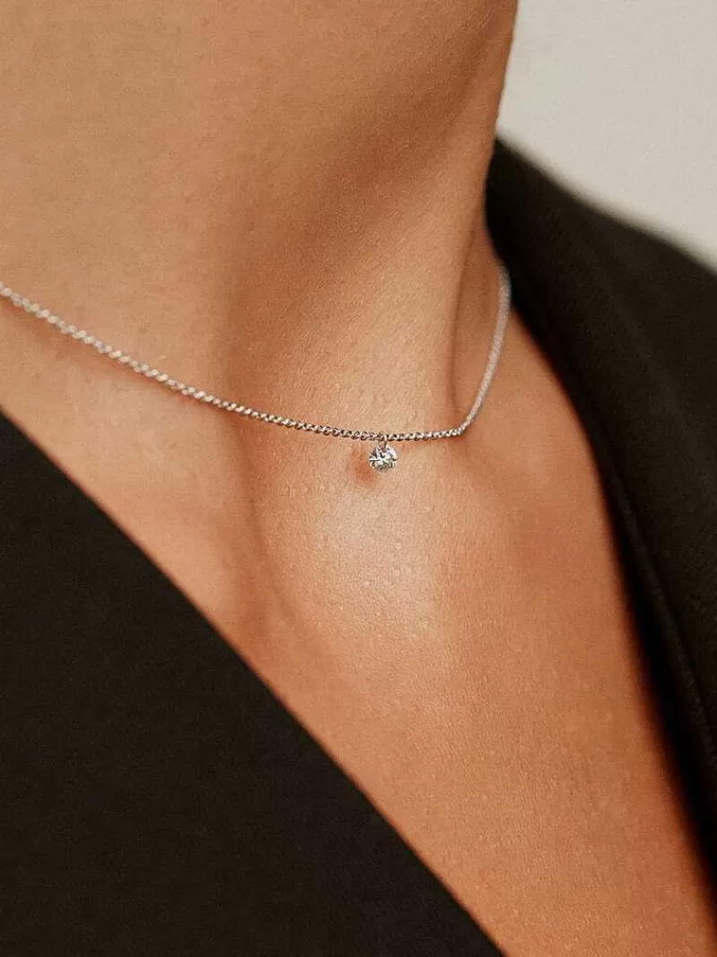 Collier Aristocrazy en Argent Sterling avec Pendentif en Or Blanc 18K Serti d'un Diamant Éclatant - Pièce Unique Élégante