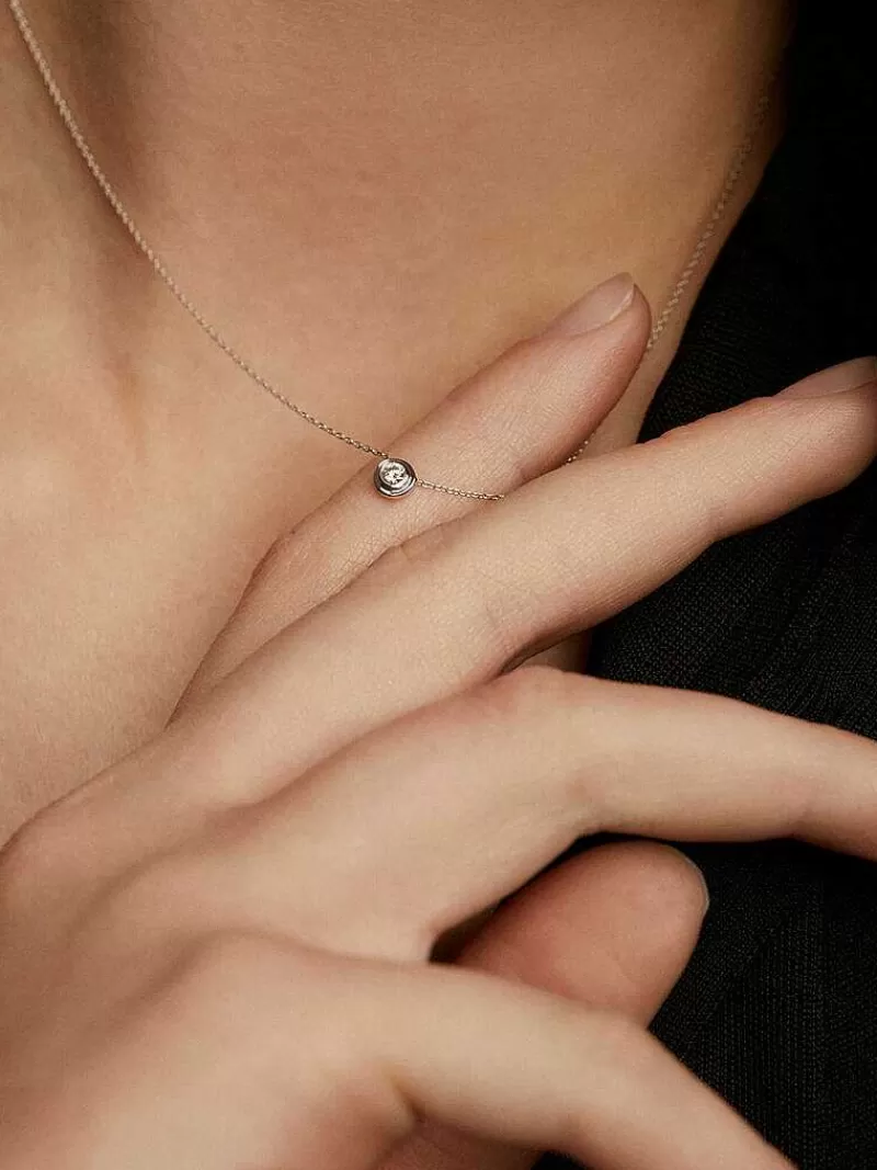 Collier Argent Aristocrazy - Pendentif Or Blanc 18K Serti d'un Diamant Éclatant