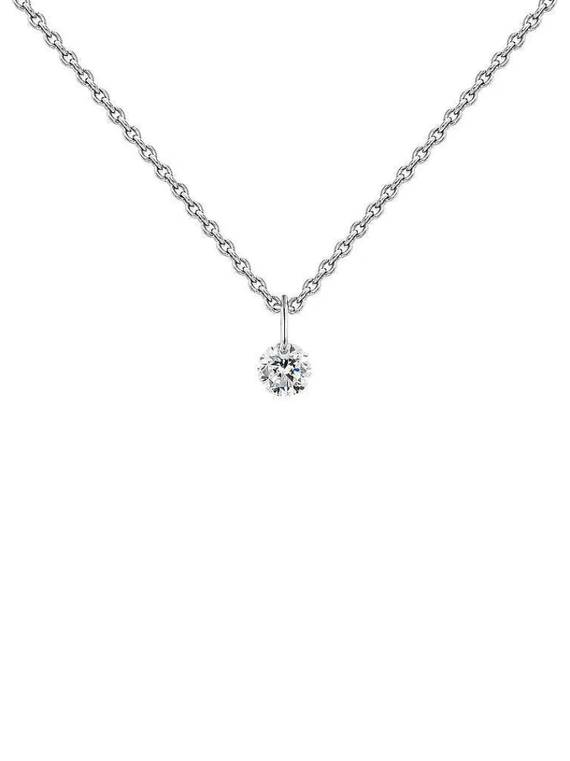 Collier Aristocrazy en Argent Sterling avec Pendentif en Or Blanc 18K Serti d'un Diamant Éclatant - Pièce Unique Élégante