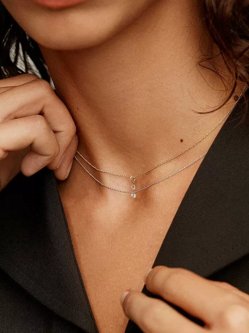 Collier Aristocrazy en Argent Sterling avec Pendentif en Or Blanc 18K Serti d'un Diamant Éclatant - Pièce Unique Élégante