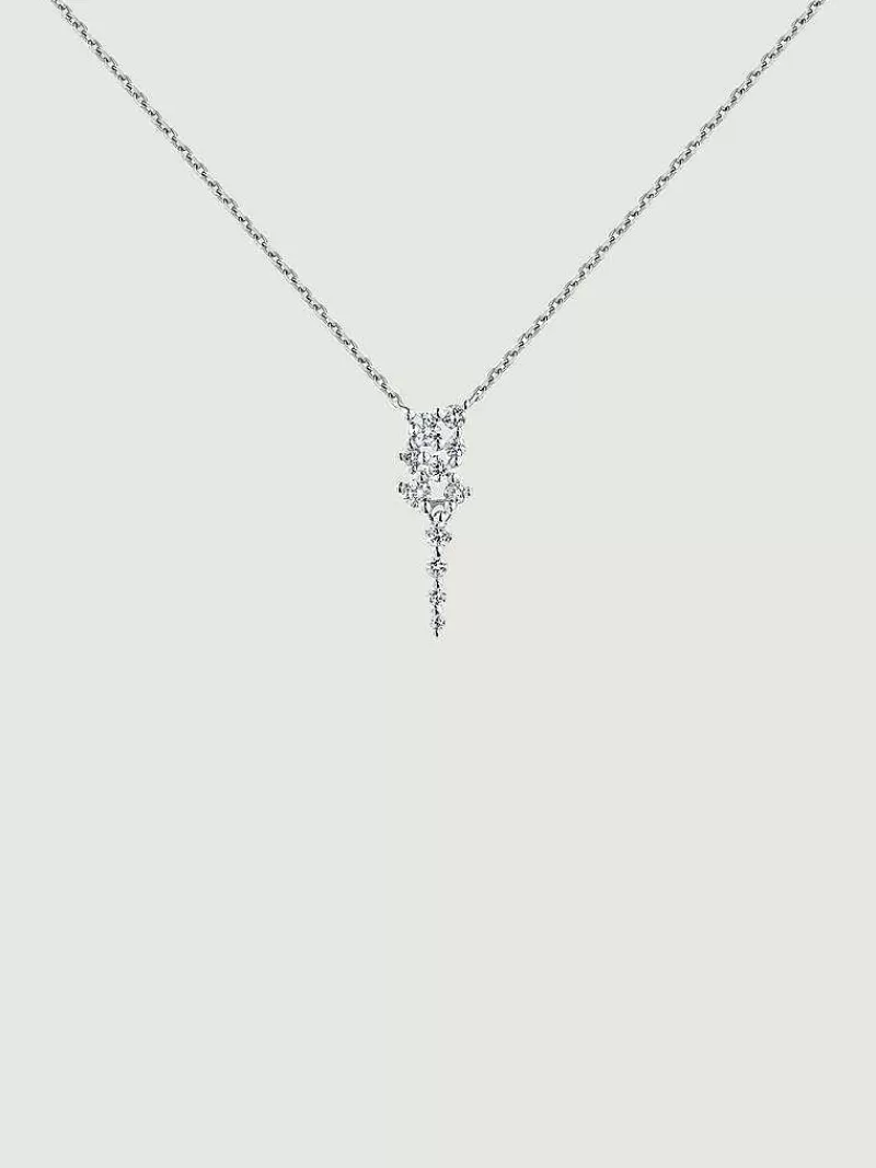 Collier en argent avec pendentif en or blanc 9 carats serti de diamants scintillants - Création Aristocrazy