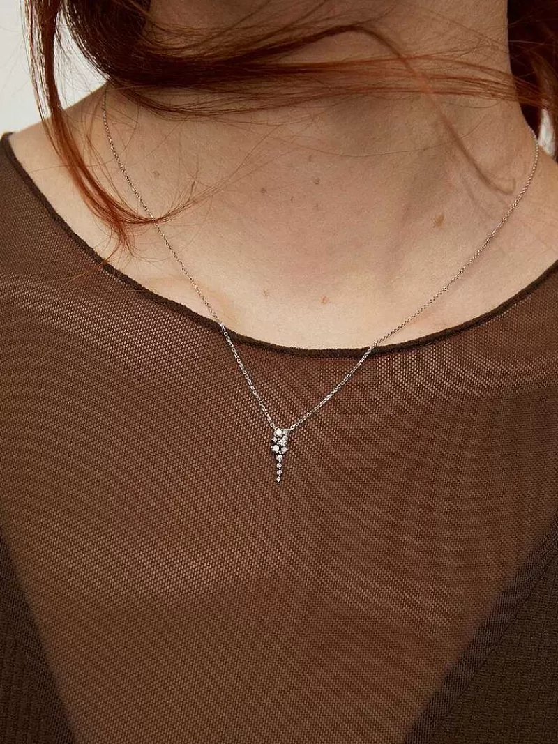 Collier en argent avec pendentif en or blanc 9 carats serti de diamants scintillants - Création Aristocrazy