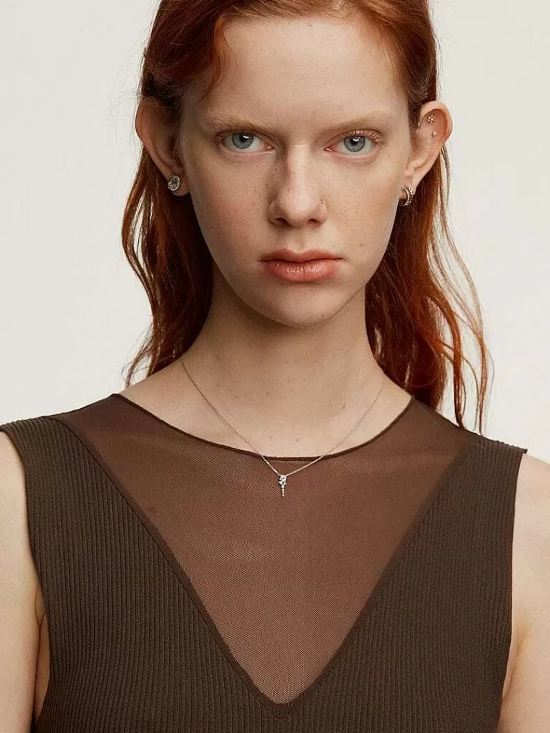 Collier en argent avec pendentif en or blanc 9 carats serti de diamants scintillants - Création Aristocrazy