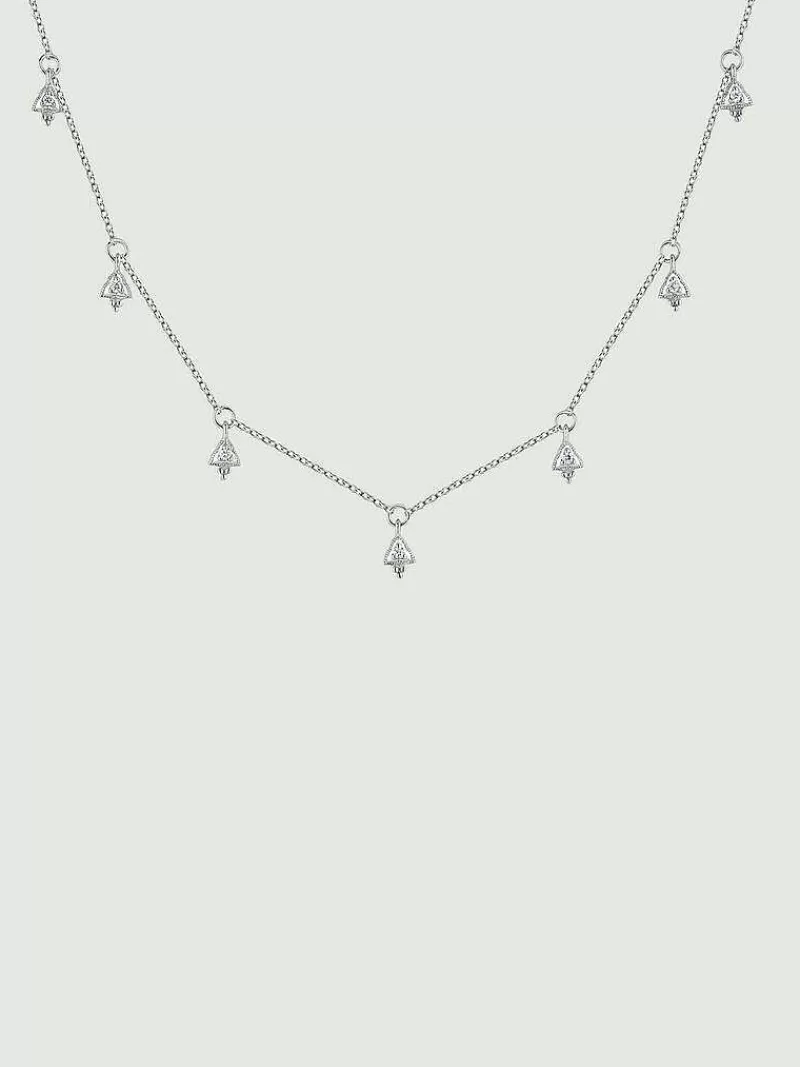 Collier Argent Aristocrazy avec Pendentif Or Blanc 9K – Motif Losange Élégant