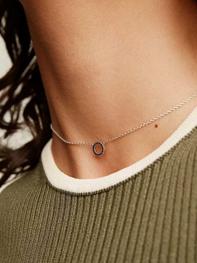 Pendentif Aristocrazy en Argent 925 - Cercle Serti de Spinelles Noires, Collier Élégant pour Femme