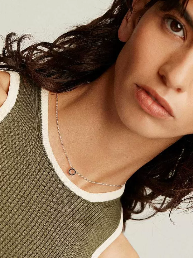 Pendentif Aristocrazy en Argent 925 - Cercle Serti de Spinelles Noires, Collier Élégant pour Femme