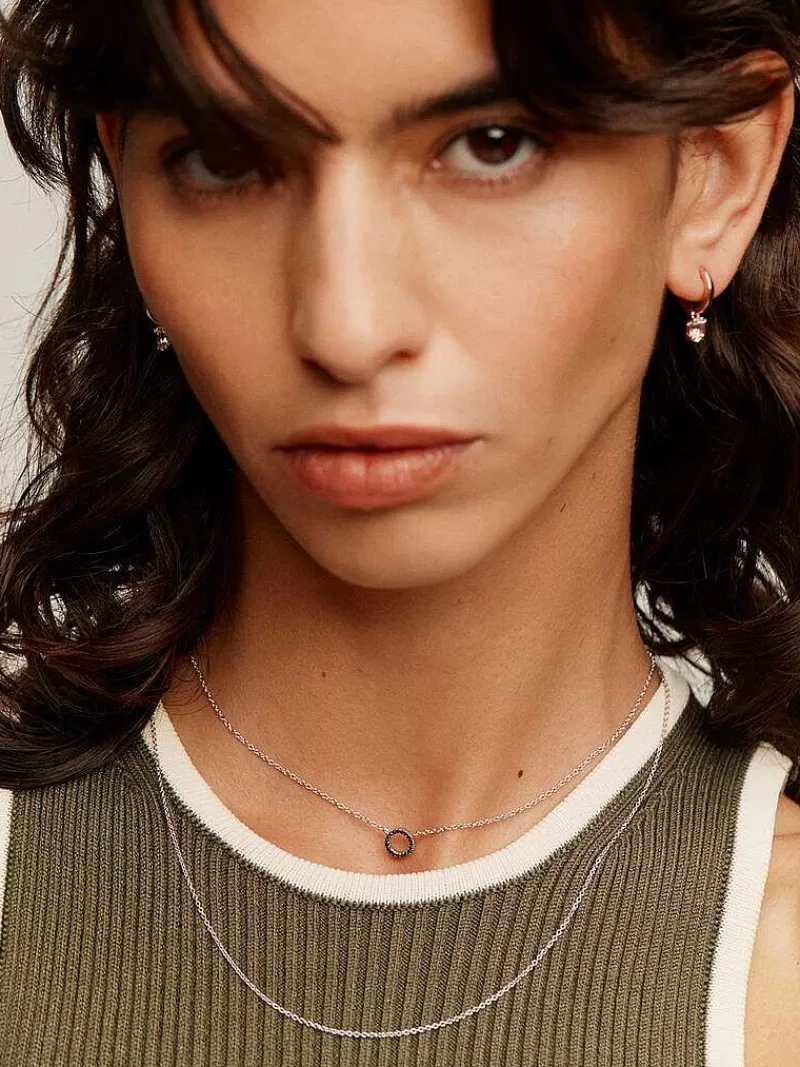 Pendentif Aristocrazy en Argent 925 - Cercle Serti de Spinelles Noires, Collier Élégant pour Femme