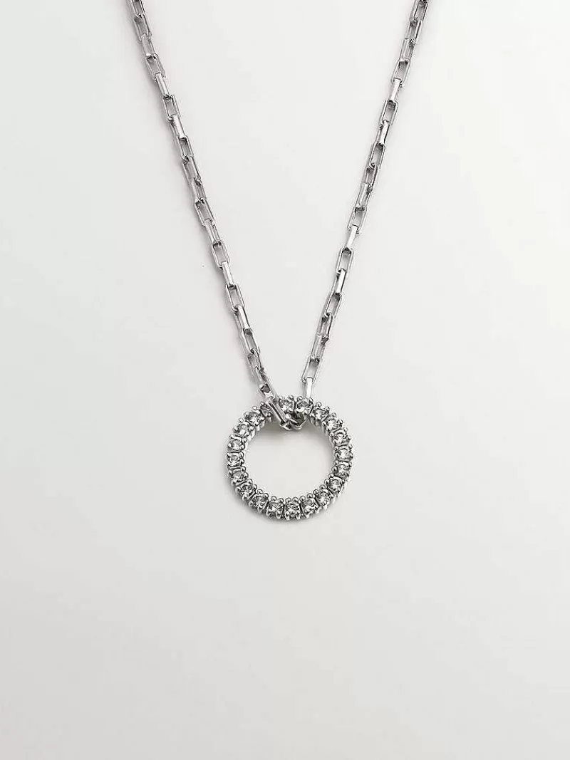Collier Argent 925 Aristocrazy - Pendentif Serti d'un Cercle de Topazes Cristallines