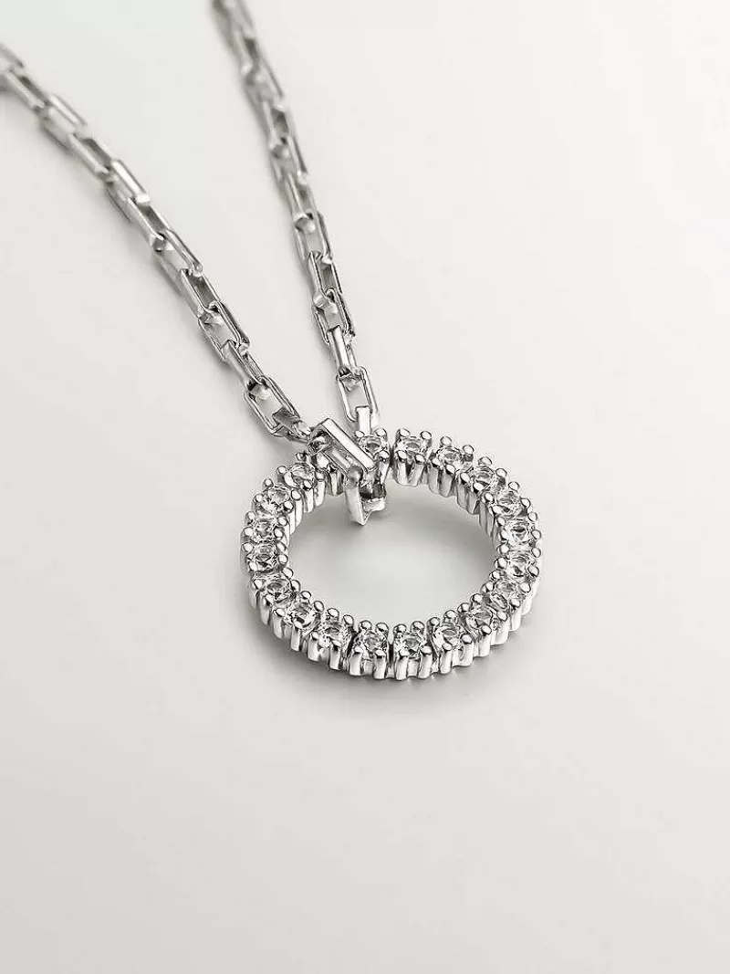 Collier Argent 925 Aristocrazy - Pendentif Serti d'un Cercle de Topazes Cristallines