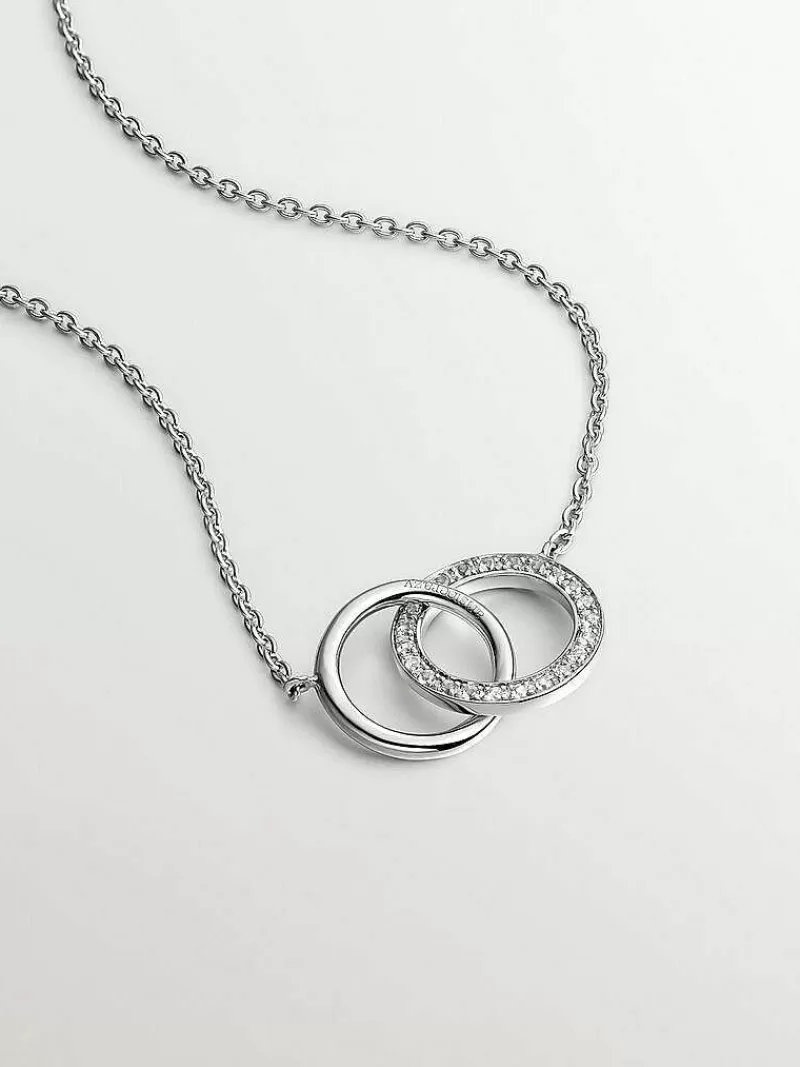 Collier en Argent 925 Aristocrazy - Pendentif Minimaliste Serti de Topazes Lait et Motif de Cercles - Élégance Intemporelle pour Tenues Raffinées