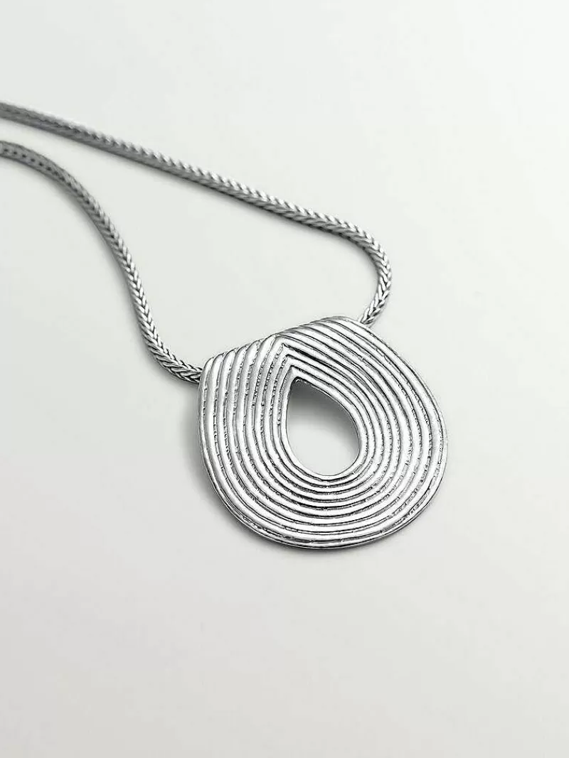 Collier féminin en argent 925 - Pendentif ovale avec motif sculpté artisanal, pièce intemporelle Aristocrazy