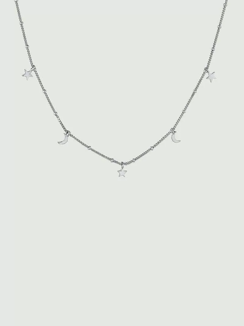 Collier Élégant en Argent 925 - Pièce Unique avec Détail Astral Étoiles et Lunes - Artisanat de Qualité