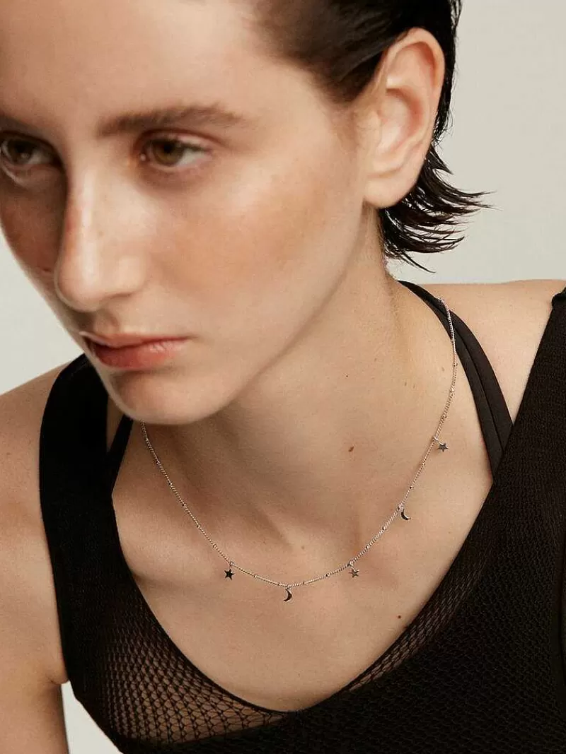 Collier Élégant en Argent 925 - Pièce Unique avec Détail Astral Étoiles et Lunes - Artisanat de Qualité