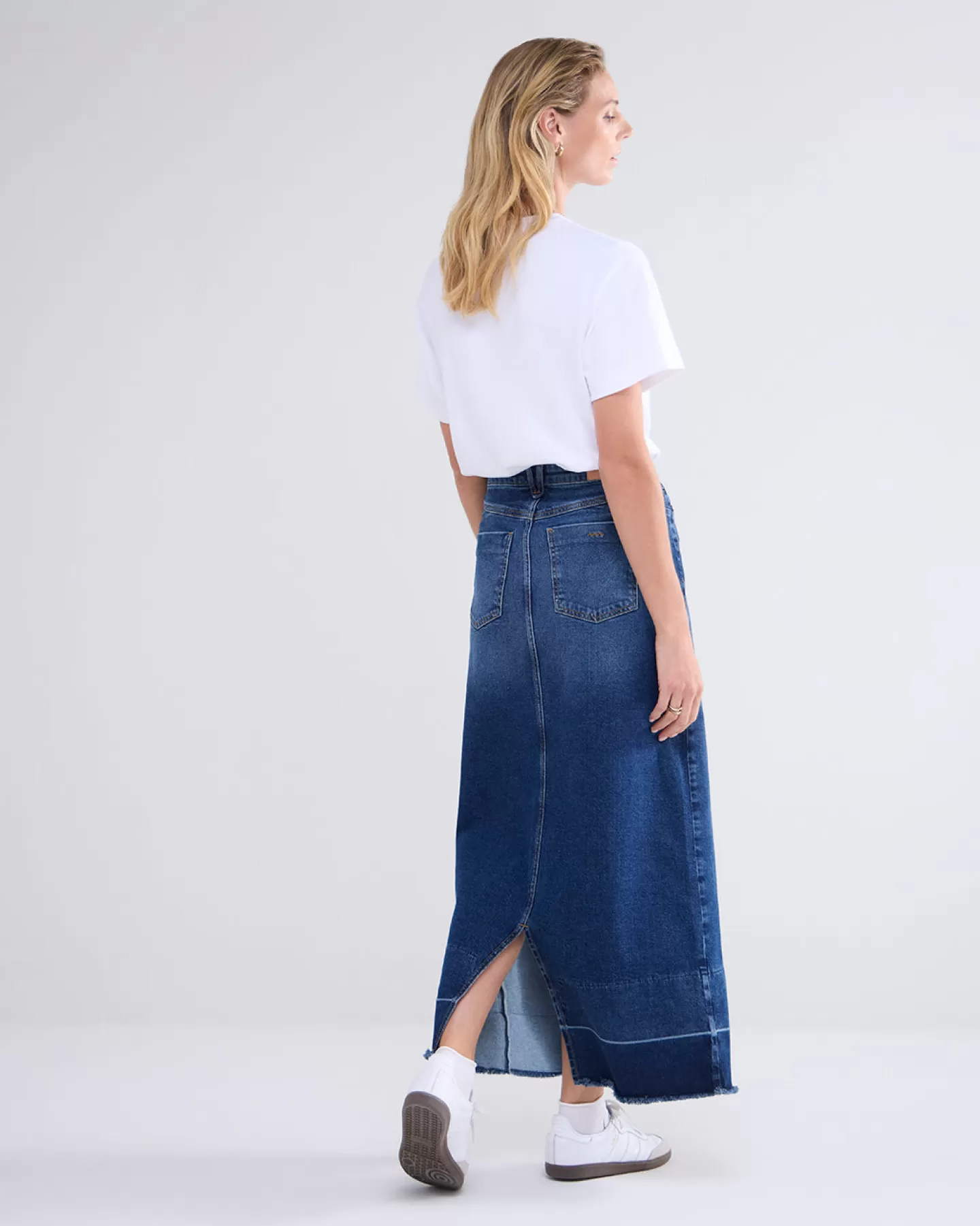 Élégante Jupe Denim Femme - Taille Haute - Détail Fendu - Bleu Indigo Premium
