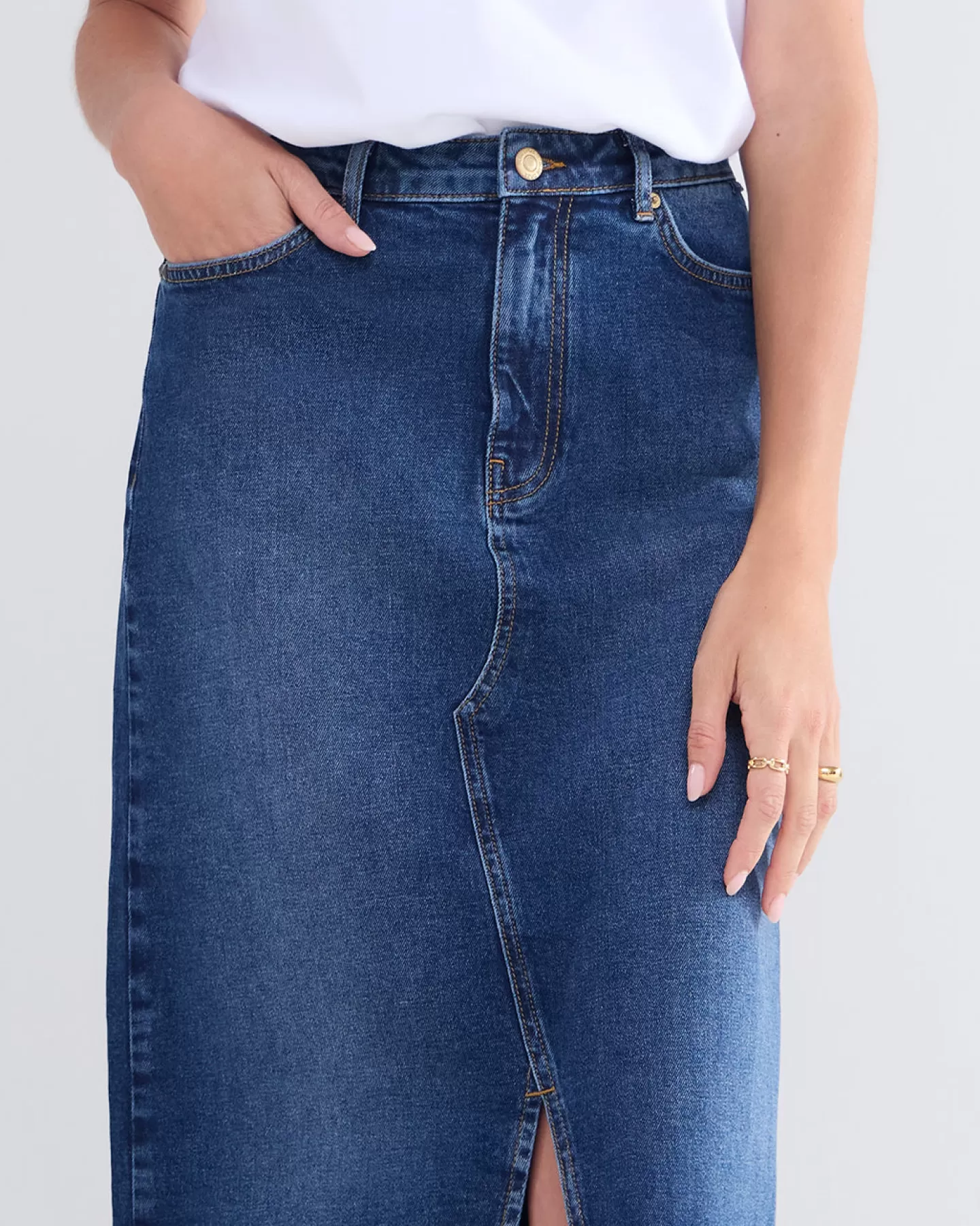 Élégante Jupe Denim Femme - Taille Haute - Détail Fendu - Bleu Indigo Premium