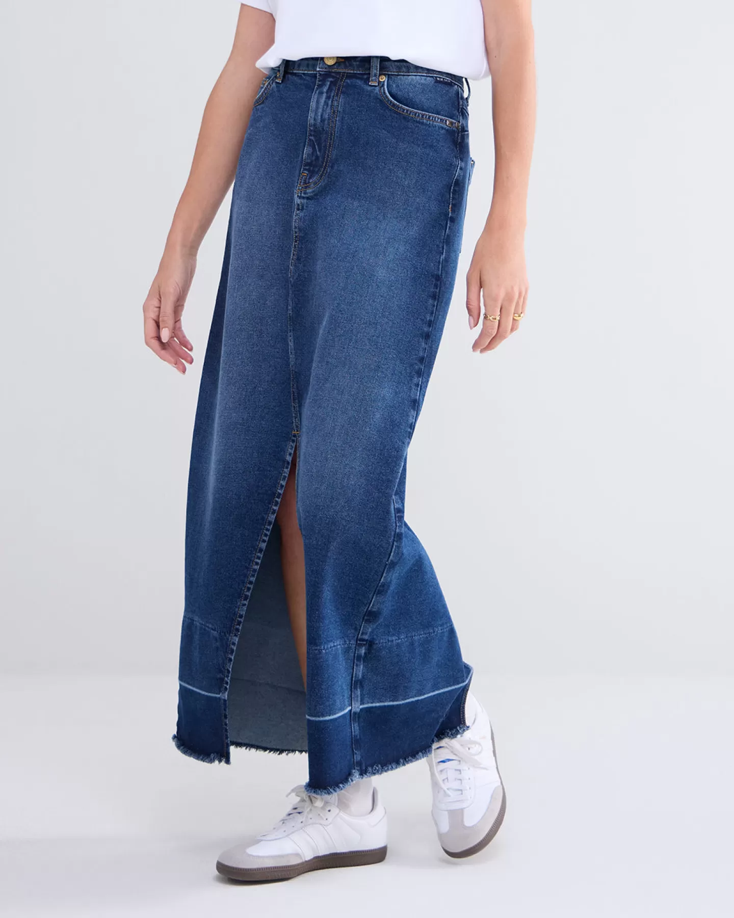 Élégante Jupe Denim Femme - Taille Haute - Détail Fendu - Bleu Indigo Premium