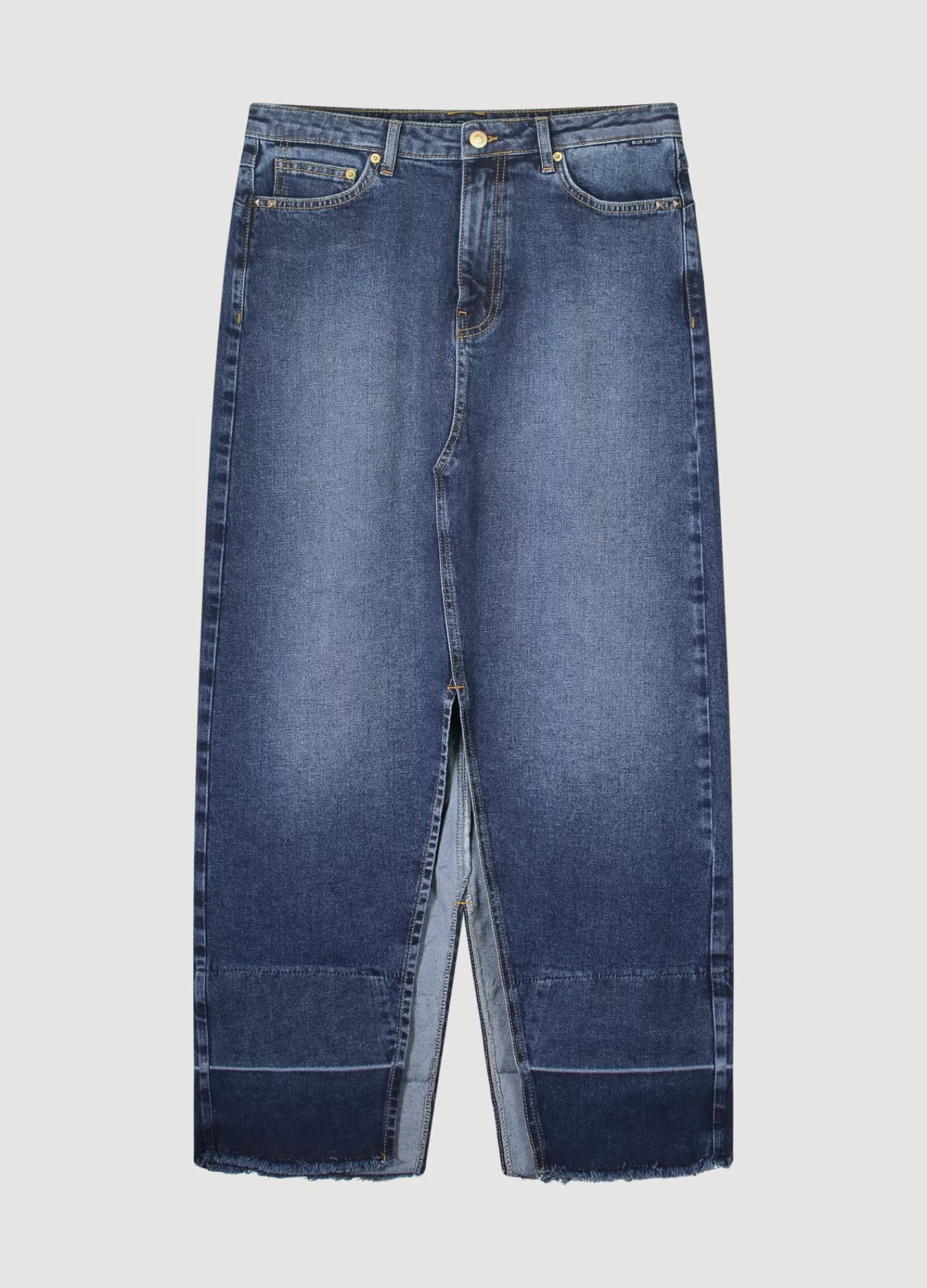 Élégante Jupe Denim Femme - Taille Haute - Détail Fendu - Bleu Indigo Premium