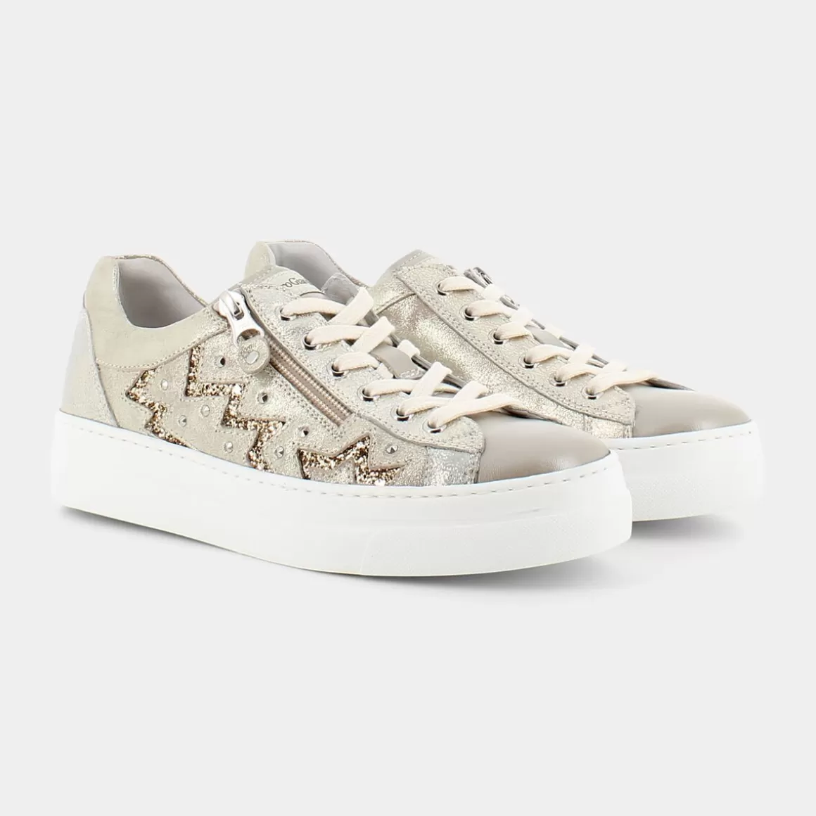 Chaussures NERO GIARDINI Platino - Baskets dégriffées en cuir beige pour femme (Modèle E218110D) - Promotion exclusive