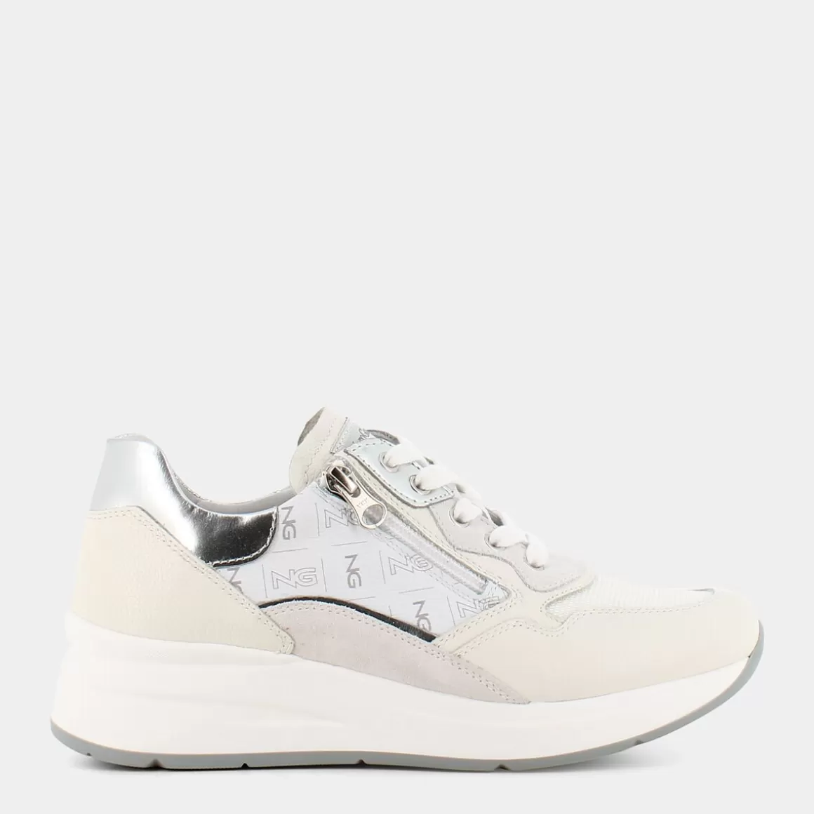 Chaussures urbaines NERO GIARDINI E306450D - Baskets légères en cuir souple couleur blanc crème pour homme