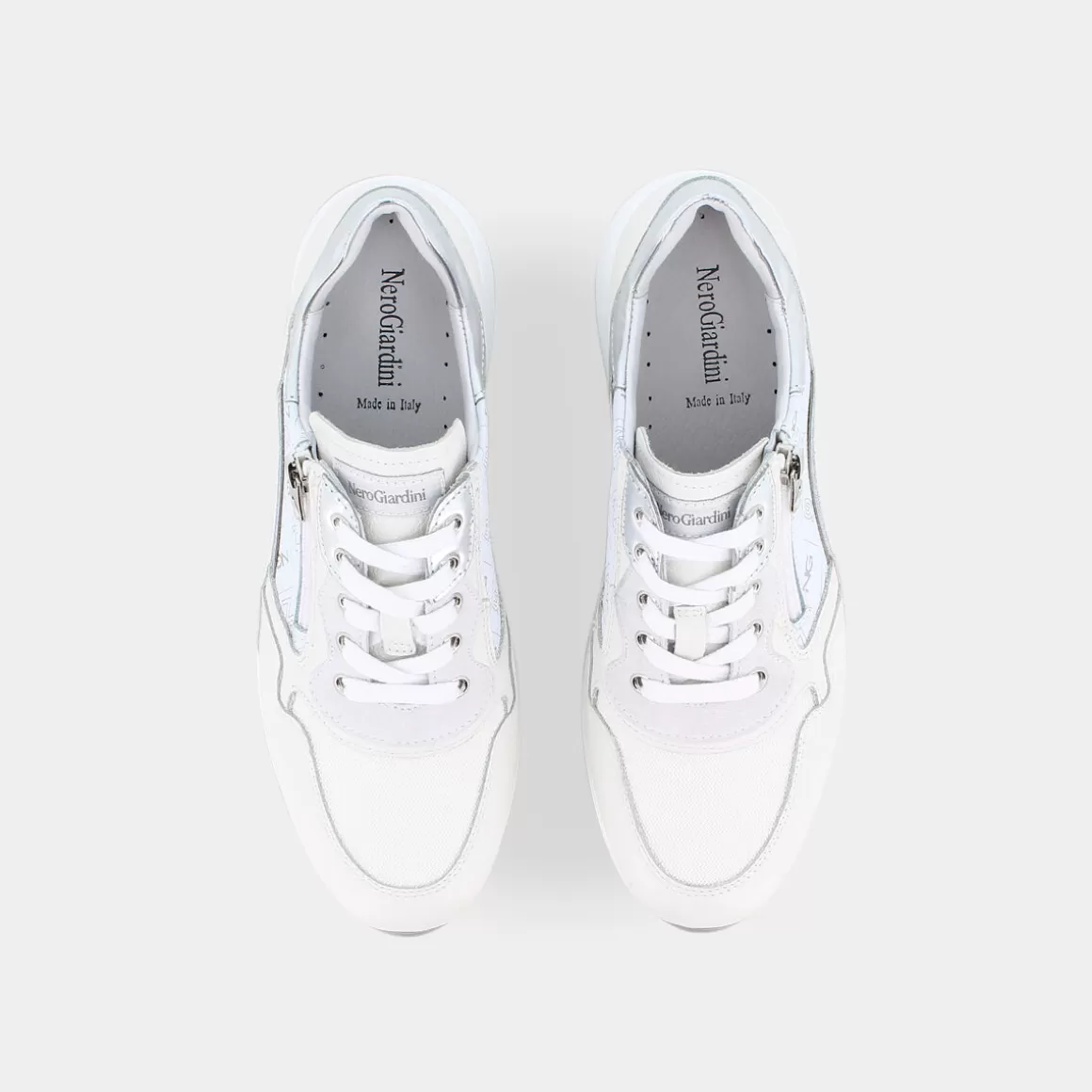 Chaussures urbaines NERO GIARDINI E306450D - Baskets légères en cuir souple couleur blanc crème pour homme