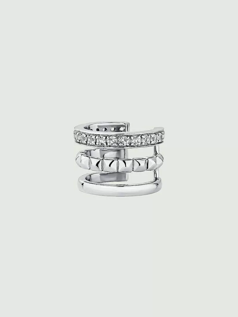 Boucles d'oreille aristocratiques en argent 925 – Faux cuffs ornés de topazes blanches et motifs sculptés