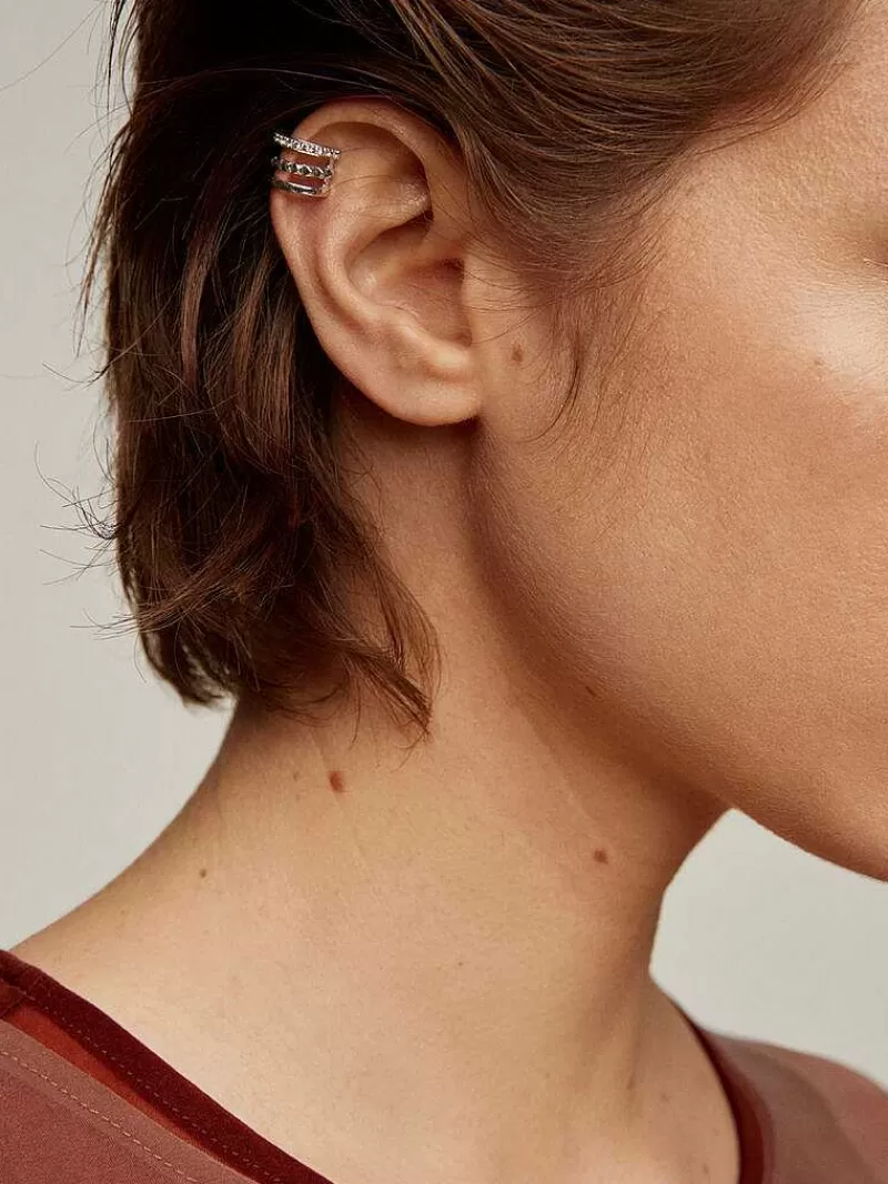 Boucles d'oreille aristocratiques en argent 925 – Faux cuffs ornés de topazes blanches et motifs sculptés