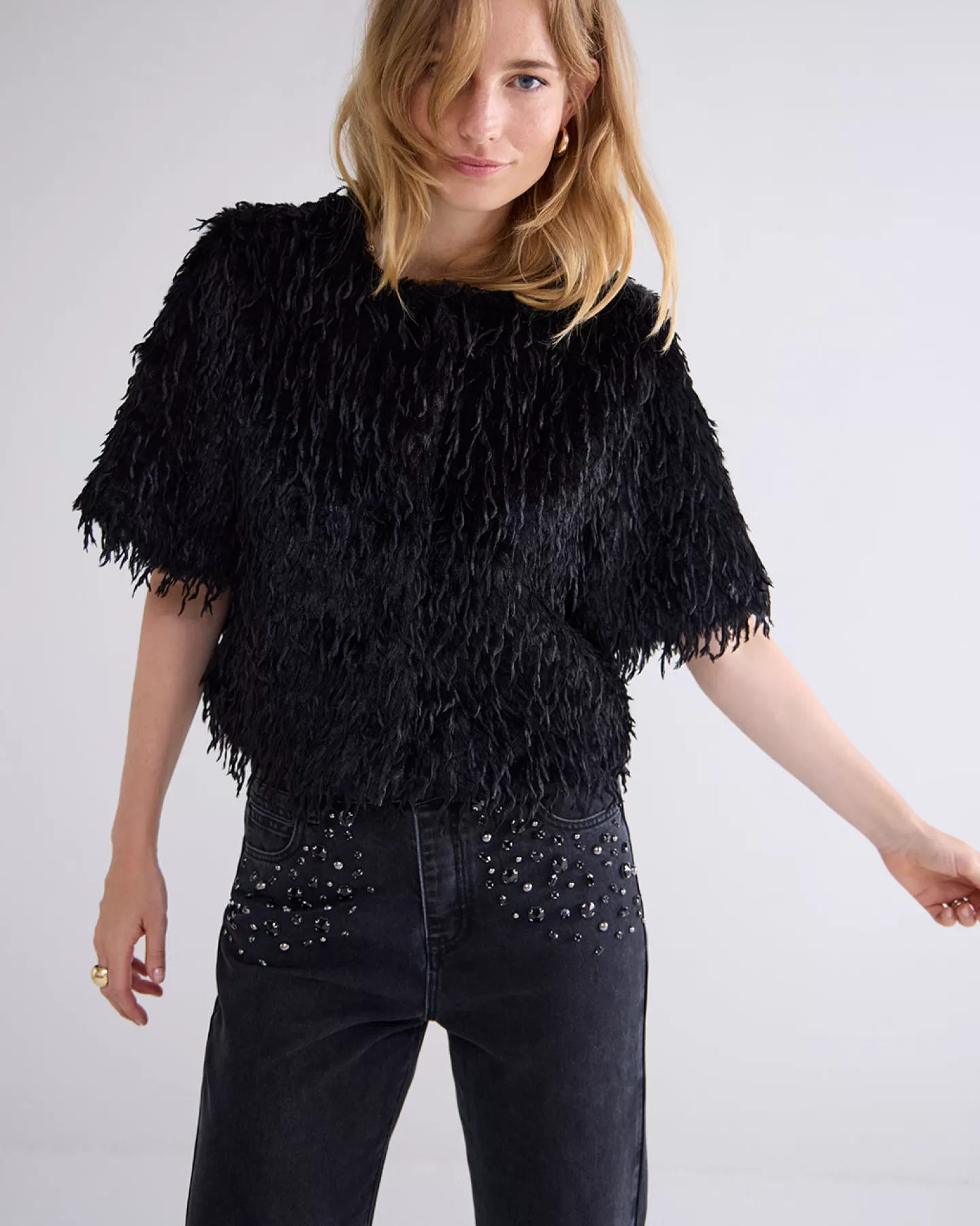 Veste Blazer Élégante en Fausse Plume Noir - Style Tendance Summum