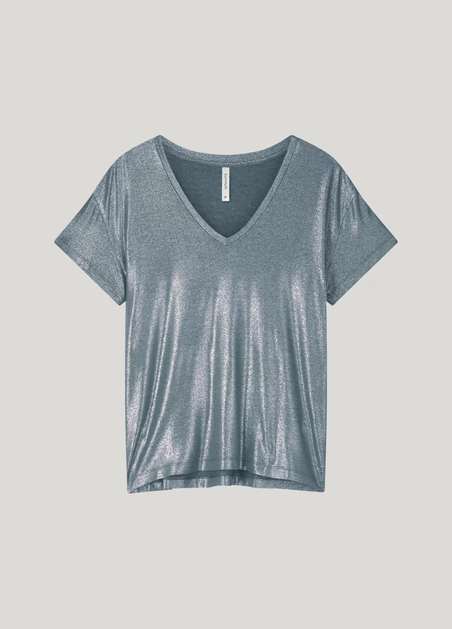 Top féminin brillant basique à décolleté en V - Gris élégant - Collection Summum - Hauts & T-shirts tendance