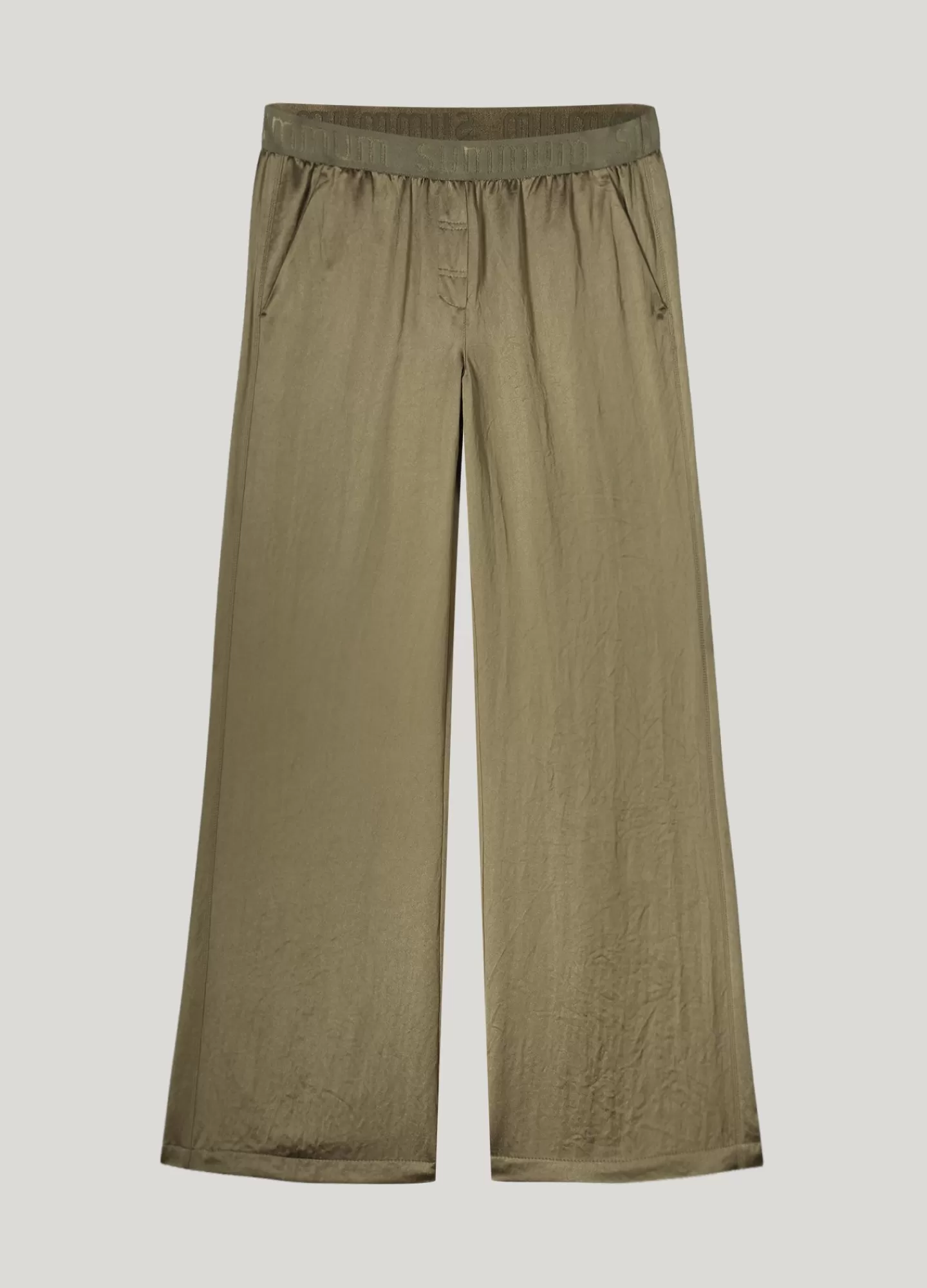 Pantalon Large Brillant Vert Forêt - Modèle Élégant Tendance Été 2024 | Coupe Fluide Lumineuse | Collection Summum