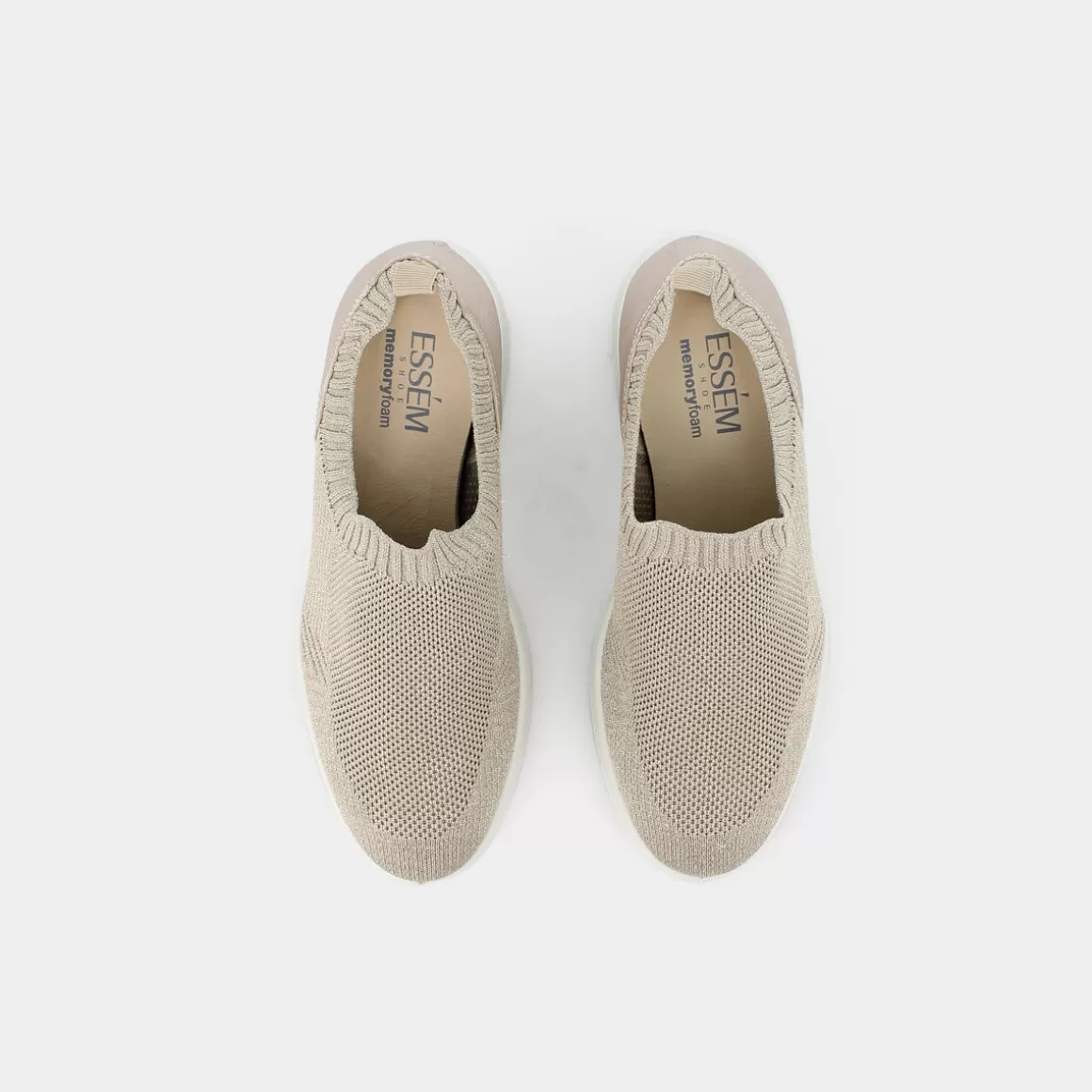 Sneakers ESSEM E23D-05 en Toile Beige - Couleur Taupe avec Finitions Platine/Doré - Modèle Confortable & Intemporel