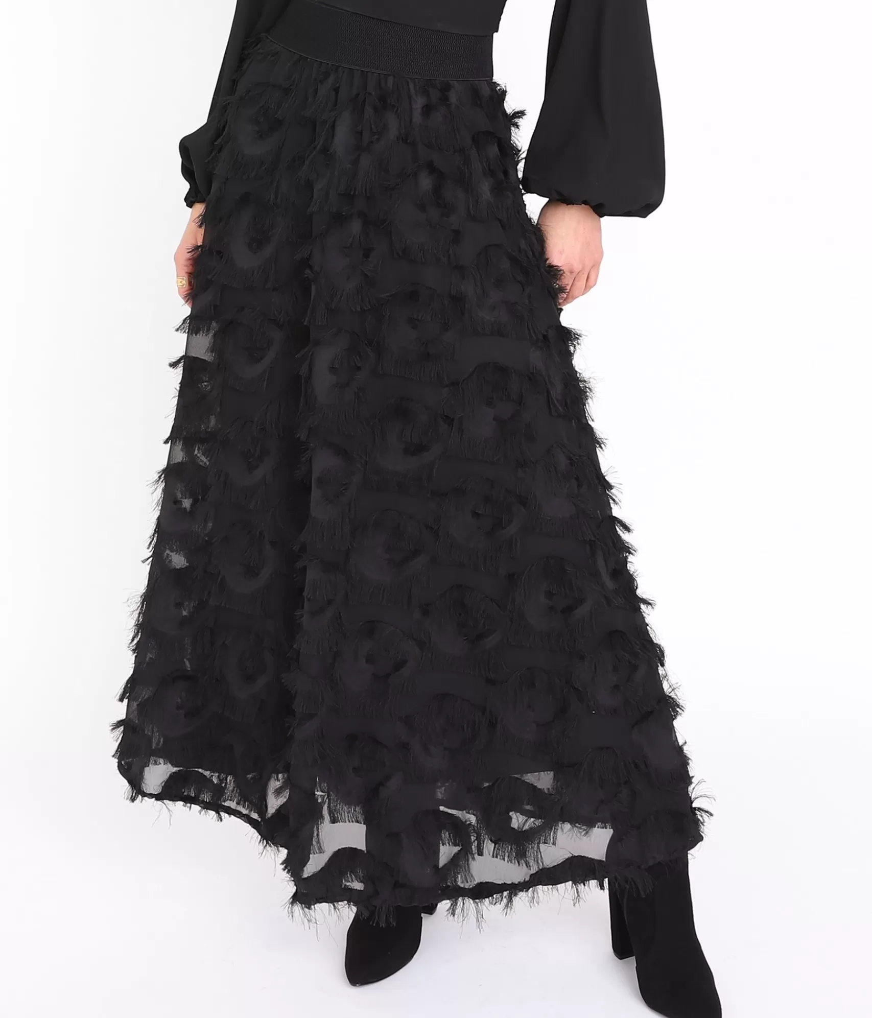 Élégante jupe longue Charlie par EDJI - Taille haute effilochée - Style intemporel pour toutes occasions - Découvrez notre modèle en coton bio couleur unie