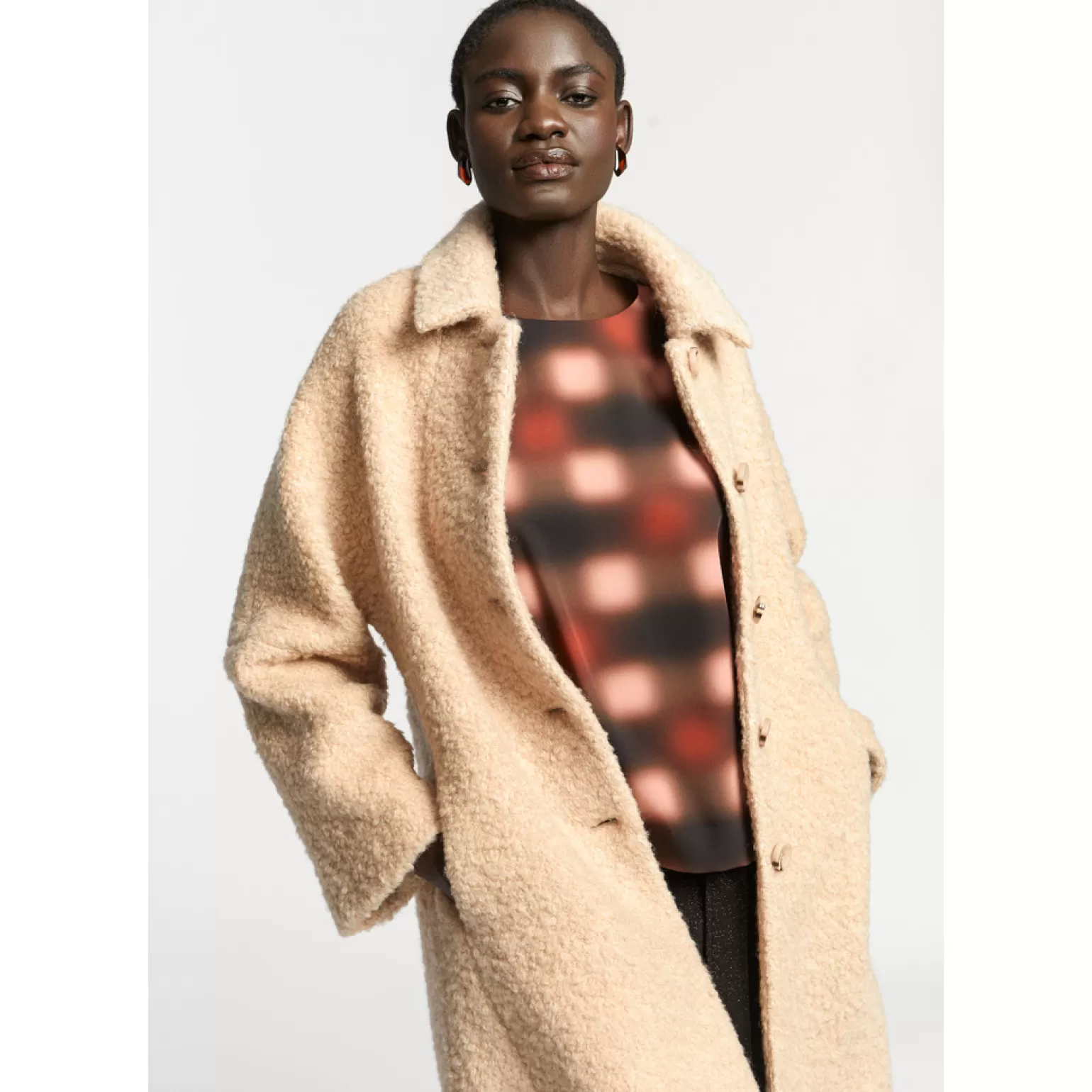 Manteau longue taille en tissu bouclé Xandres - Promotion Éclair à ne pas manquer !