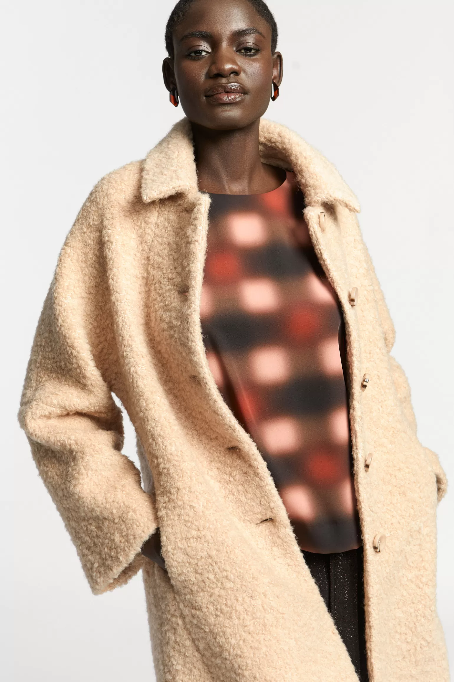 Manteau longue taille en tissu bouclé Xandres - Promotion Éclair à ne pas manquer !
