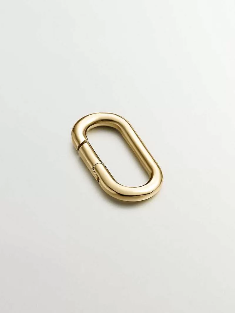 Charme ovale raffiné en argent sterling 925 plaqué or jaune 18 carats - Boucle mousqueton élégante par Aristocrazy
