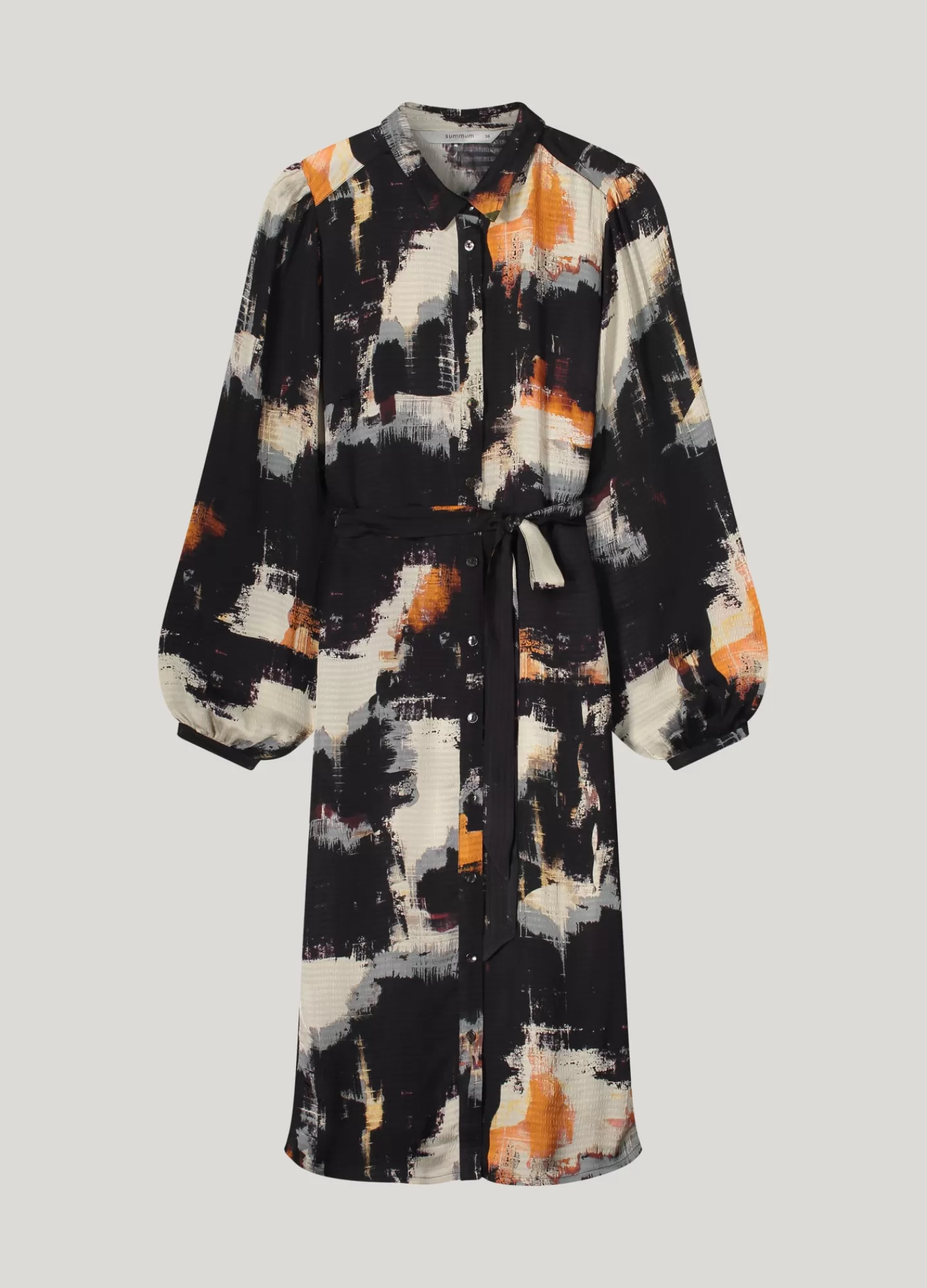 Robe Chemisier Élégante à Manches Ballonnées - Noir Profond, Style Tendance et Confortable