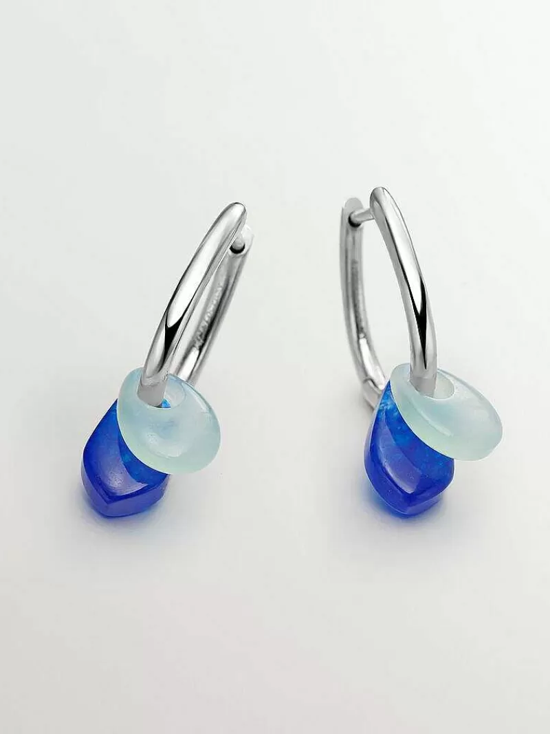 Boucles d'oreilles argent 925 - Créez votre style avec ces élégants créoles serti d'un jade bleu naturel