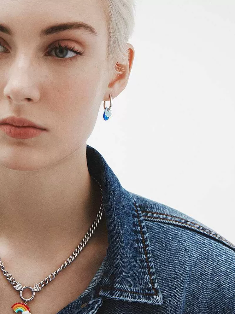 Boucles d'oreilles argent 925 - Créez votre style avec ces élégants créoles serti d'un jade bleu naturel