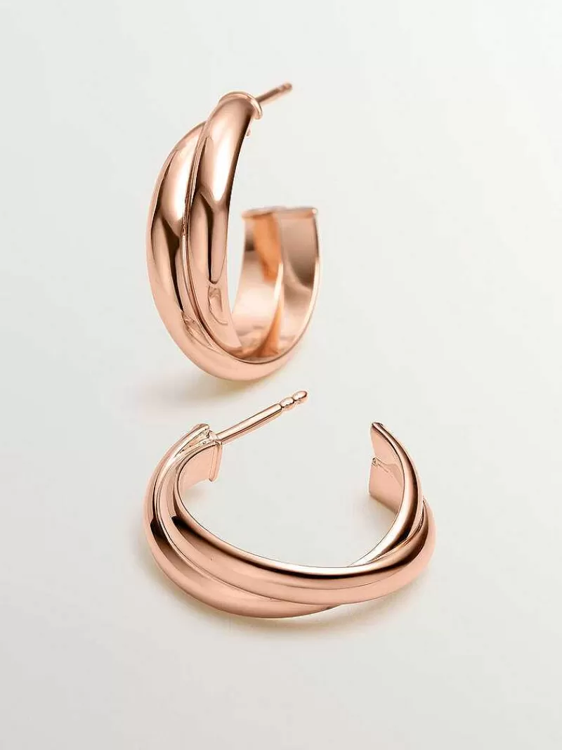 Boucles d'oreilles Aristocrazy - Double cercle argent 925 plaqué or rose 18K - Modèle élégant taille moyenne

（，，