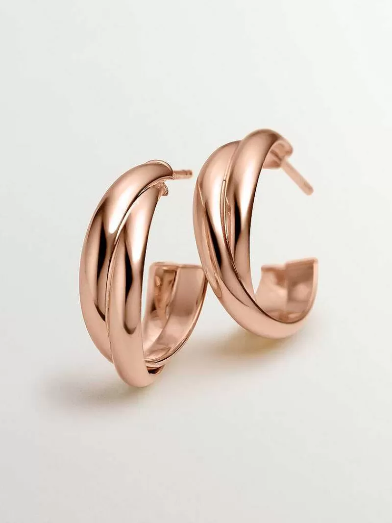 Boucles d'oreilles Aristocrazy - Double cercle argent 925 plaqué or rose 18K - Modèle élégant taille moyenne

（，，