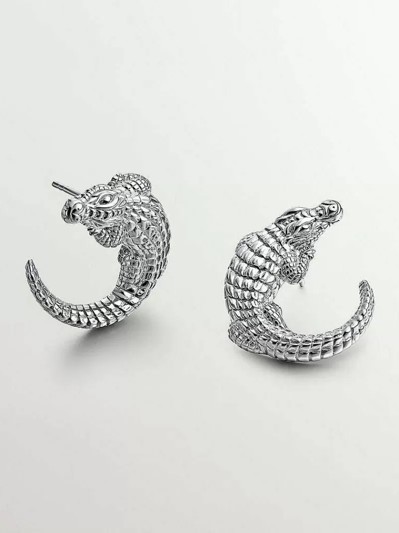 Boucles d'Oreilles Aristo-Crazy en Argent 925 - Création Crocodile Raffinée pour Élégance Intemporelle